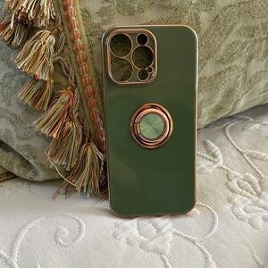 Green Phone Case with Ring Holder - fits iPhone 14 Pro Max